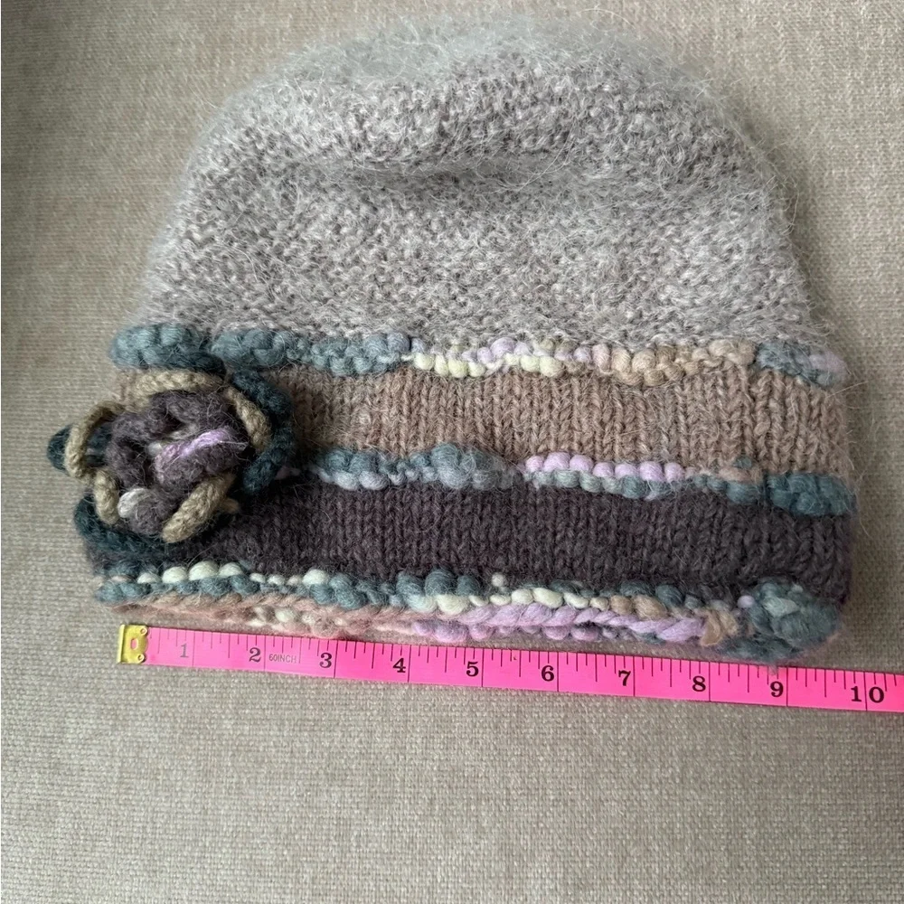 Handmade Knit Hat with Floral Accent